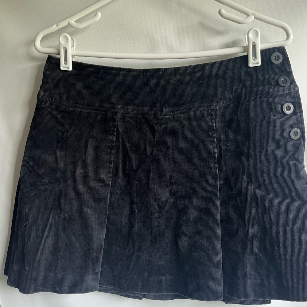 Black Corduroy Mini Skirt with Button Detail
